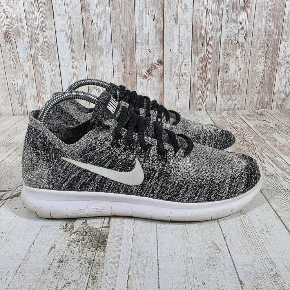 Nike Free RN Flyknit Womens Running Shoes Black White 831070-001 Size 9.5